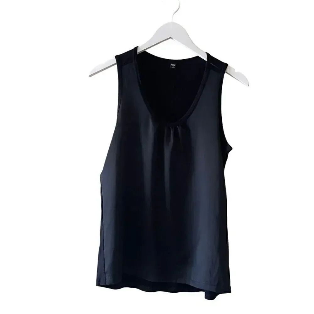 Uniqlo Knit Woven Black Crewneck Mixed Media Sleeveless Women’s Casual S # 1346
